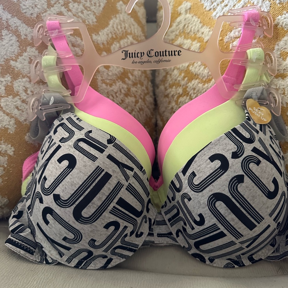 Juicy Couture Bra Set - Pink, Gray, and Yellow